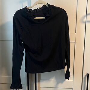Design History Cotton Elegant Black Lace Trim Top